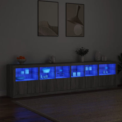 Sideboard with LED Lights Grey Sonoma 283x37x67 cm