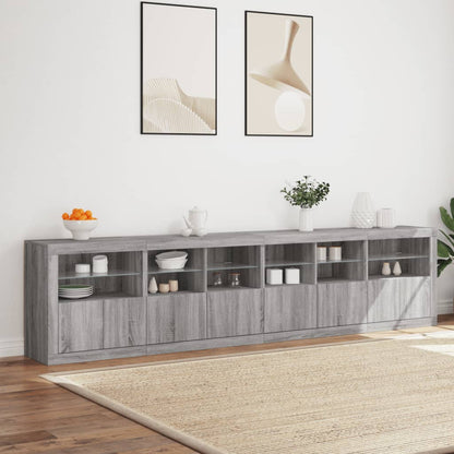 Sideboard with LED Lights Grey Sonoma 283x37x67 cm