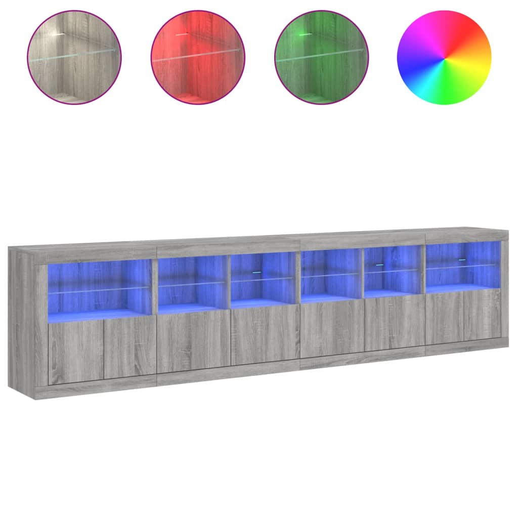 Sideboard with LED Lights Grey Sonoma 283x37x67 cm