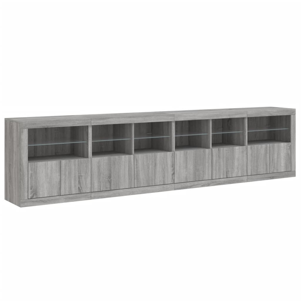 Sideboard with LED Lights Grey Sonoma 283x37x67 cm