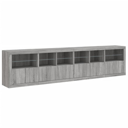 Sideboard with LED Lights Grey Sonoma 283x37x67 cm