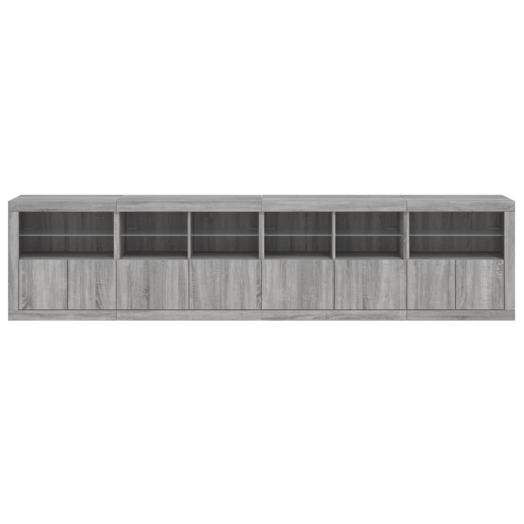 Sideboard with LED Lights Grey Sonoma 283x37x67 cm