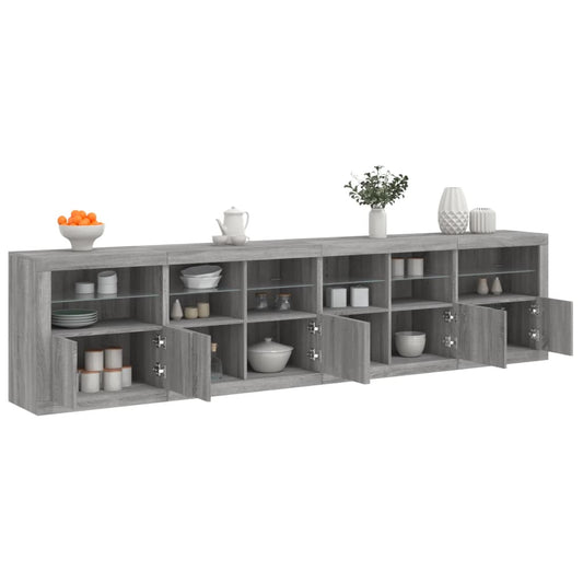Sideboard with LED Lights Grey Sonoma 283x37x67 cm