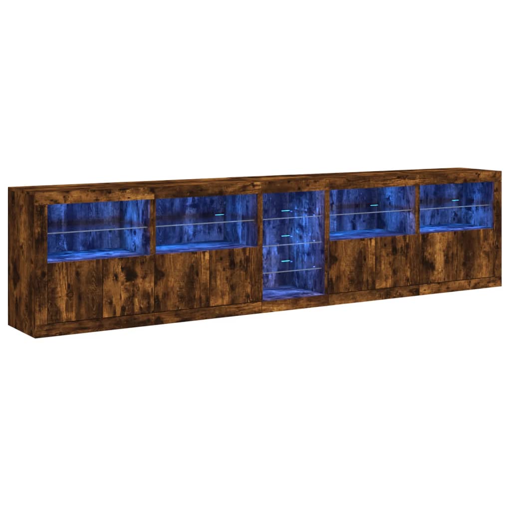 Sideboard with LED Lights Smoked Oak 283x37x67 cm