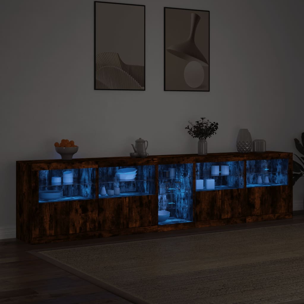 Sideboard with LED Lights Smoked Oak 283x37x67 cm