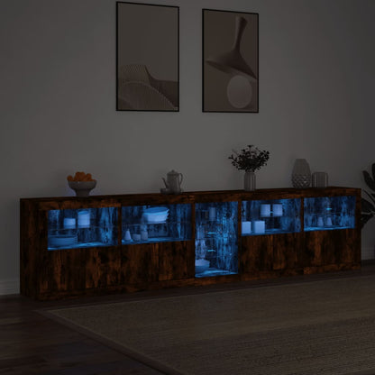 Sideboard with LED Lights Smoked Oak 283x37x67 cm