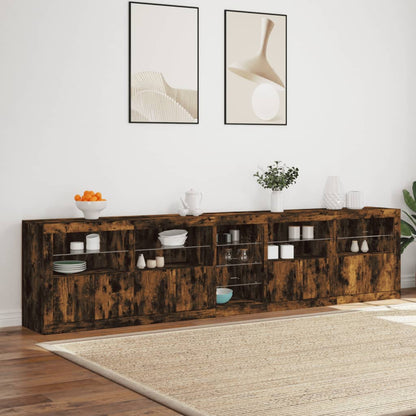Sideboard with LED Lights Smoked Oak 283x37x67 cm