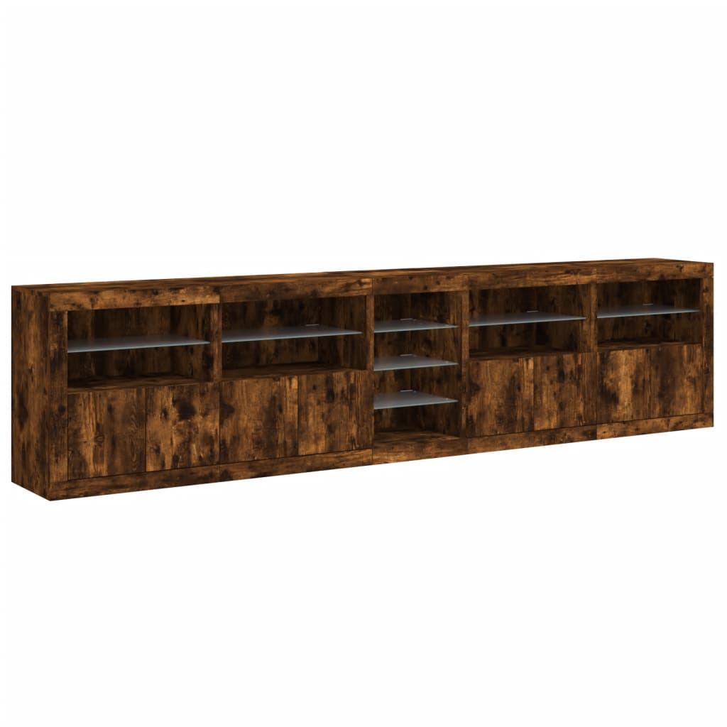 Sideboard with LED Lights Smoked Oak 283x37x67 cm