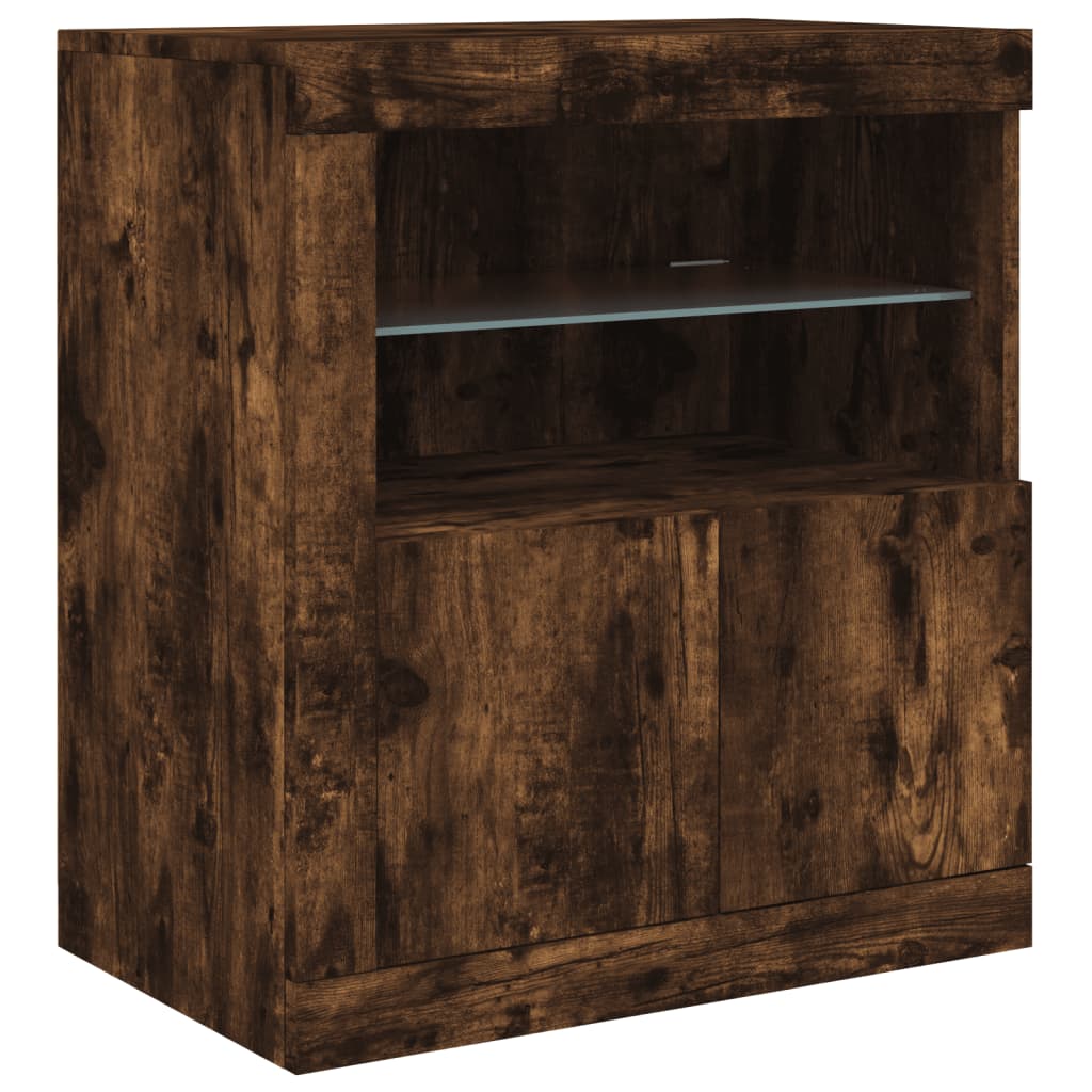 Sideboard with LED Lights Smoked Oak 283x37x67 cm