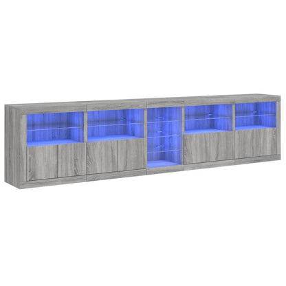Sideboard with LED Lights Grey Sonoma 283x37x67 cm