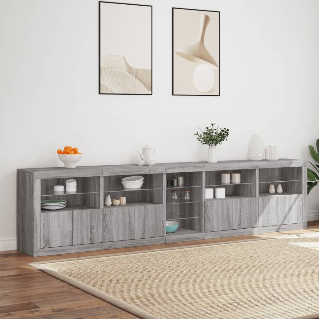 Sideboard with LED Lights Grey Sonoma 283x37x67 cm
