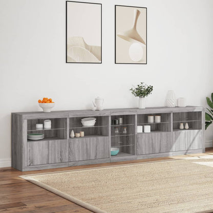 Sideboard with LED Lights Grey Sonoma 283x37x67 cm