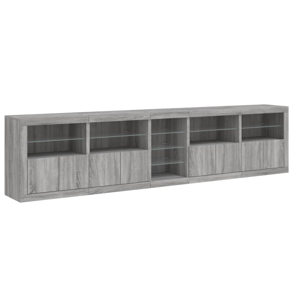 Sideboard with LED Lights Grey Sonoma 283x37x67 cm