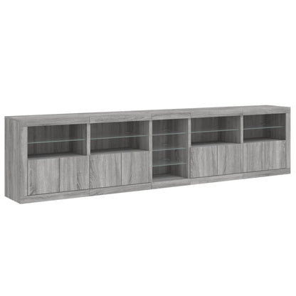 Sideboard with LED Lights Grey Sonoma 283x37x67 cm