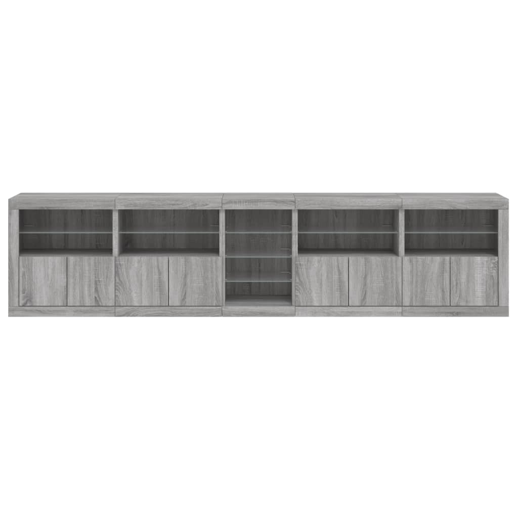 Sideboard with LED Lights Grey Sonoma 283x37x67 cm