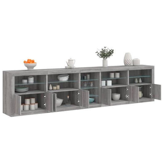 Sideboard with LED Lights Grey Sonoma 283x37x67 cm