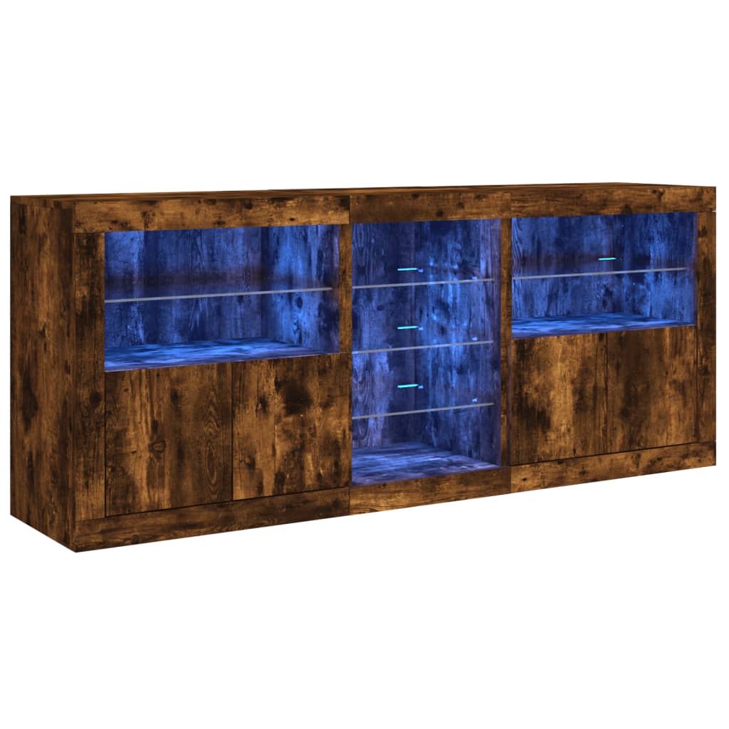Sideboard with LED Lights Smoked Oak 162x37x67 cm