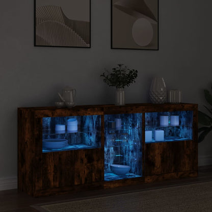 Sideboard with LED Lights Smoked Oak 162x37x67 cm