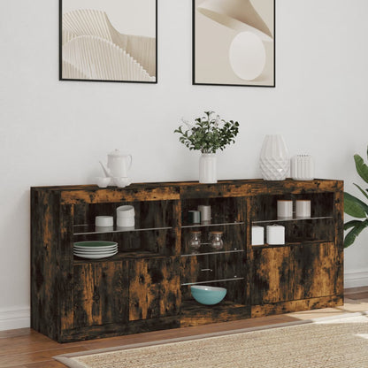 Sideboard with LED Lights Smoked Oak 162x37x67 cm