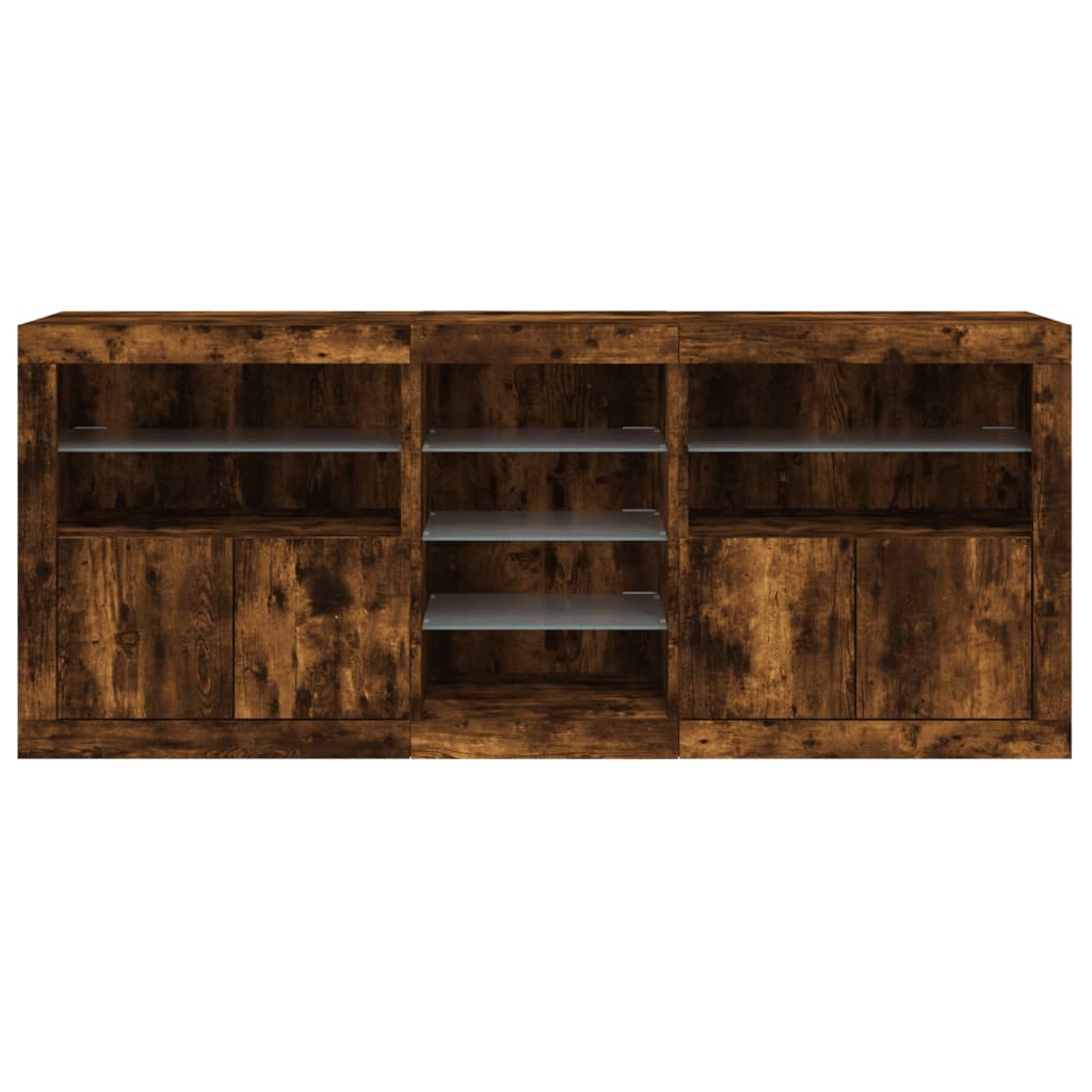 Sideboard with LED Lights Smoked Oak 162x37x67 cm