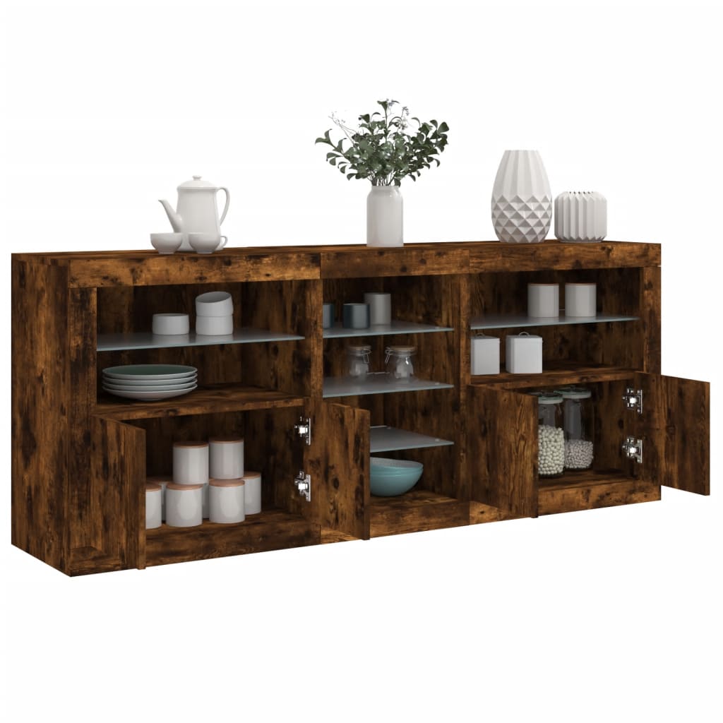Sideboard with LED Lights Smoked Oak 162x37x67 cm