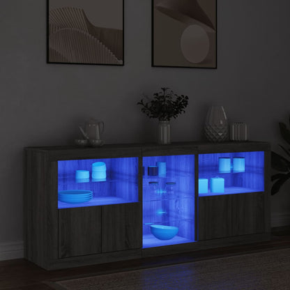 Sideboard with LED Lights Grey Sonoma 162x37x67 cm