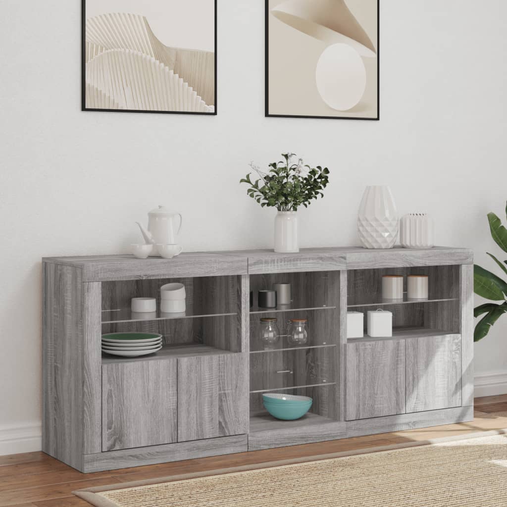 Sideboard with LED Lights Grey Sonoma 162x37x67 cm