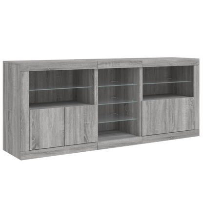Sideboard with LED Lights Grey Sonoma 162x37x67 cm