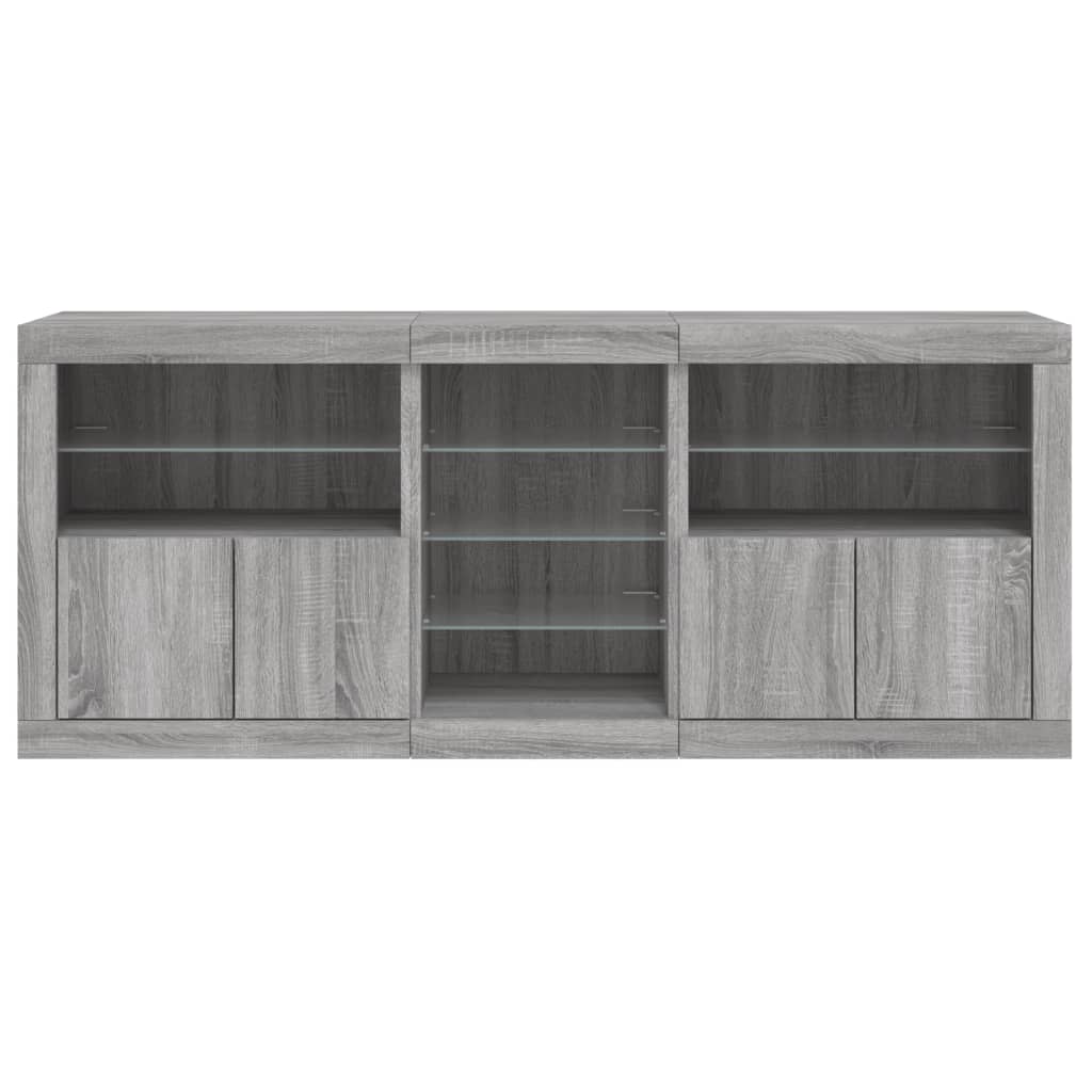 Sideboard with LED Lights Grey Sonoma 162x37x67 cm