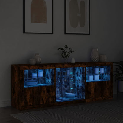 Sideboard with LED Lights Smoked Oak 181,5x37x67 cm