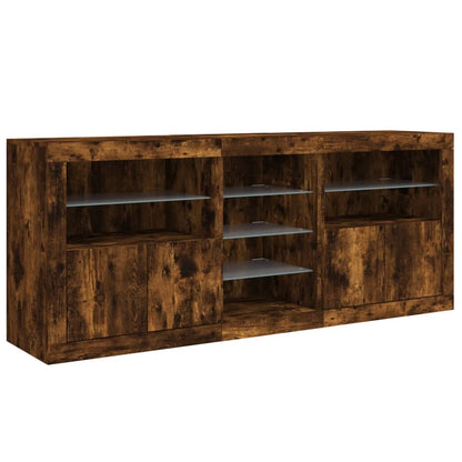 Sideboard with LED Lights Smoked Oak 181,5x37x67 cm