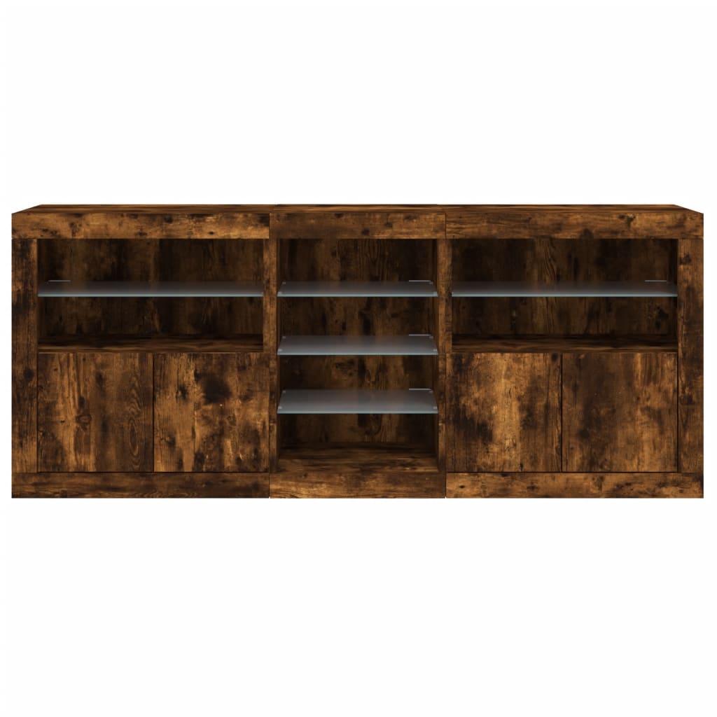 Sideboard with LED Lights Smoked Oak 181,5x37x67 cm