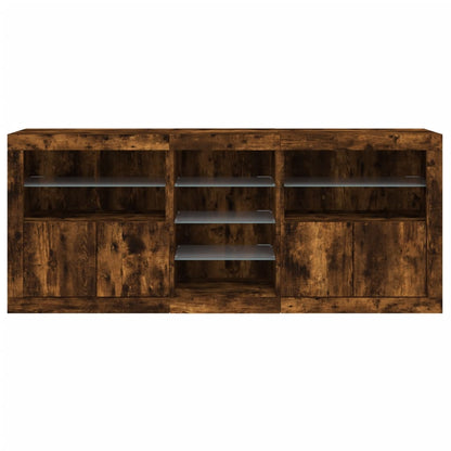 Sideboard with LED Lights Smoked Oak 181,5x37x67 cm