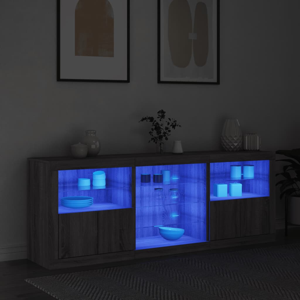 Sideboard with LED Lights Grey Sonoma 181,5x37x67 cm