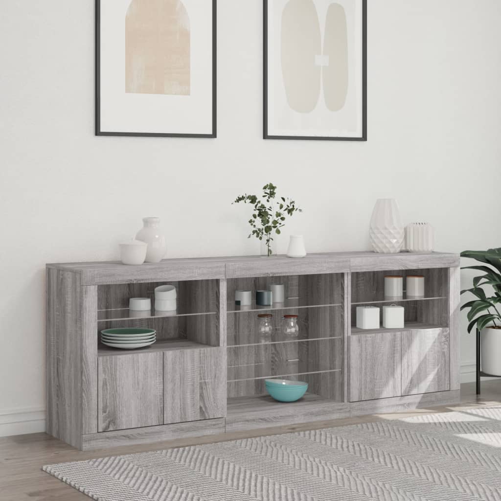 Sideboard with LED Lights Grey Sonoma 181,5x37x67 cm