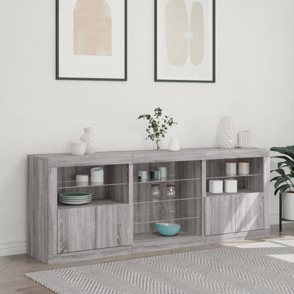 Sideboard with LED Lights Grey Sonoma 181,5x37x67 cm