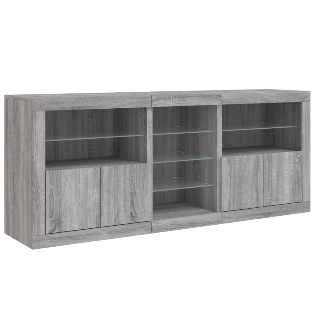 Sideboard with LED Lights Grey Sonoma 181,5x37x67 cm
