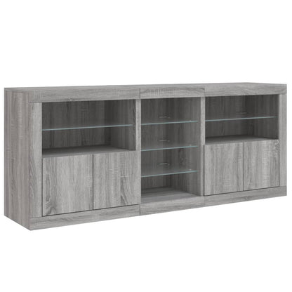 Sideboard with LED Lights Grey Sonoma 181,5x37x67 cm