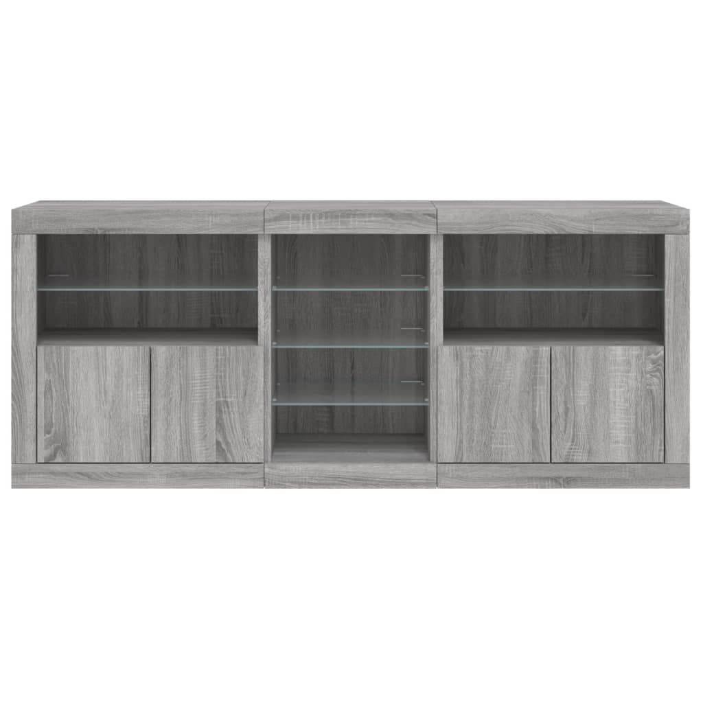 Sideboard with LED Lights Grey Sonoma 181,5x37x67 cm