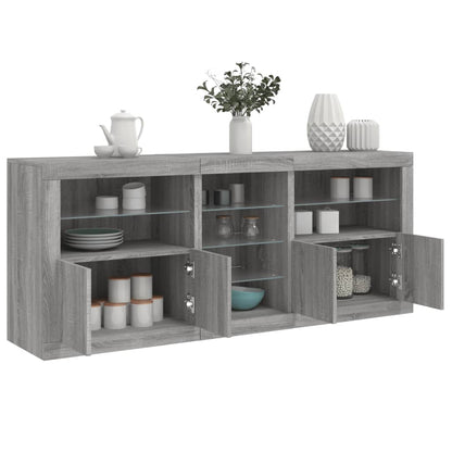 Sideboard with LED Lights Grey Sonoma 181,5x37x67 cm