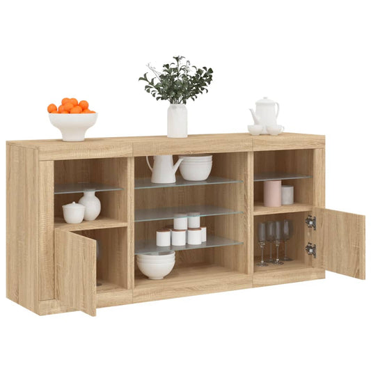 Sideboard with LED Lights Sonoma Oak 142.5x37x67 cm