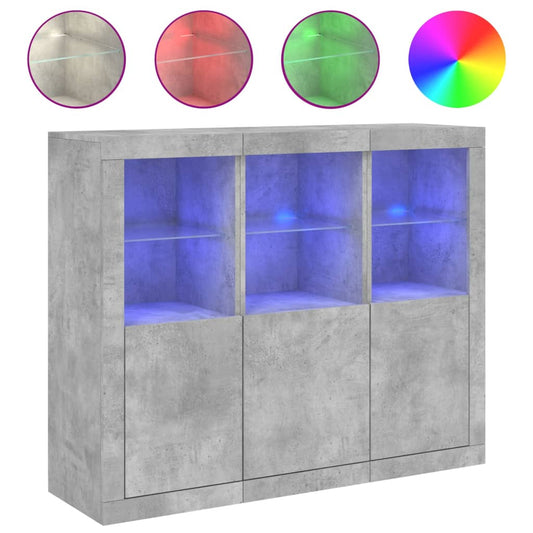 Sideboards with LED Lights 3 pcs Concrete Grey Engineered Wood