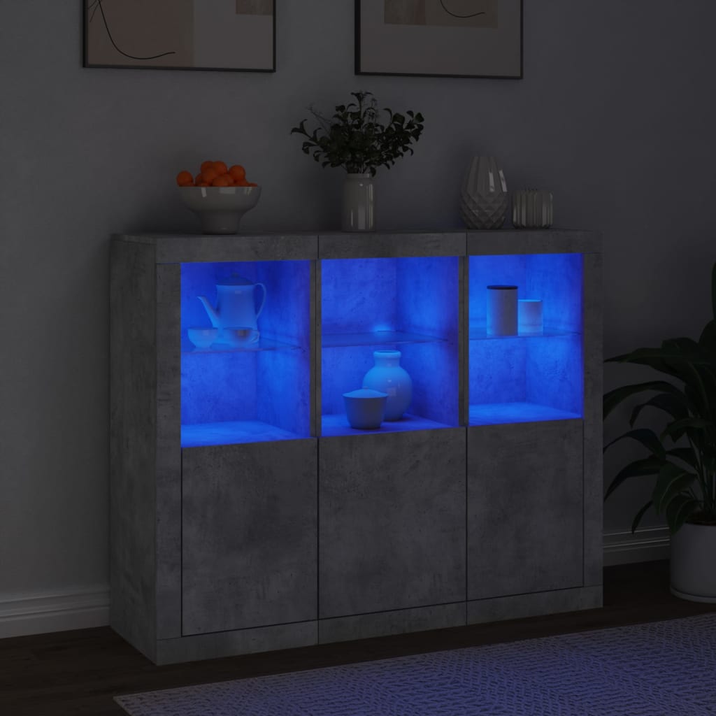 Sideboards with LED Lights 3 pcs Concrete Grey Engineered Wood