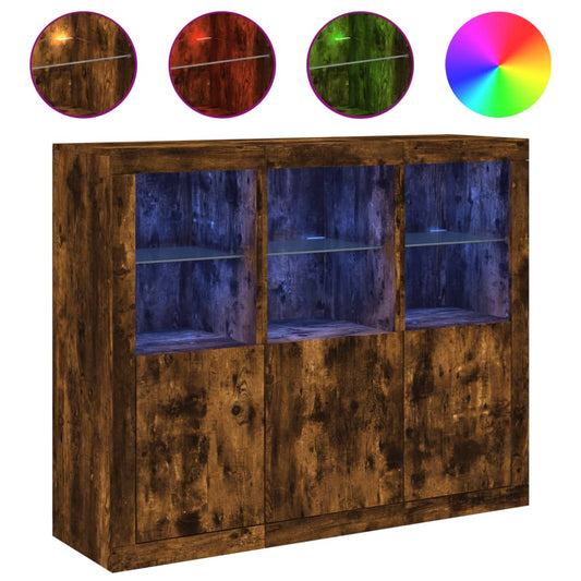 Sideboards with LED Lights 3 pcs Smoked Oak Engineered Wood