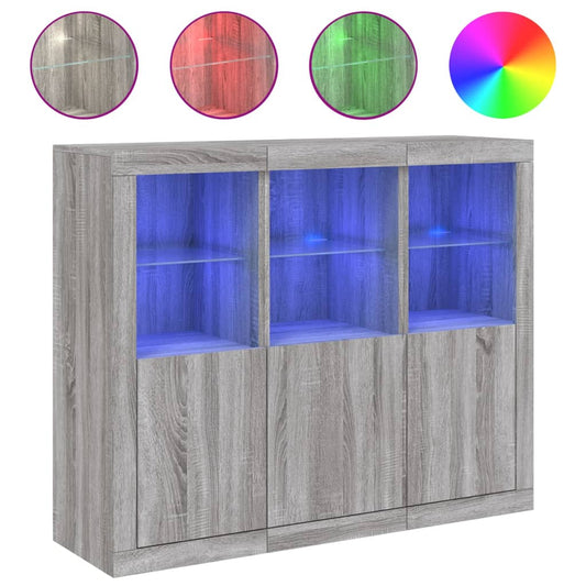 Sideboards with LED Lights 3 pcs Grey Sonoma Engineered Wood