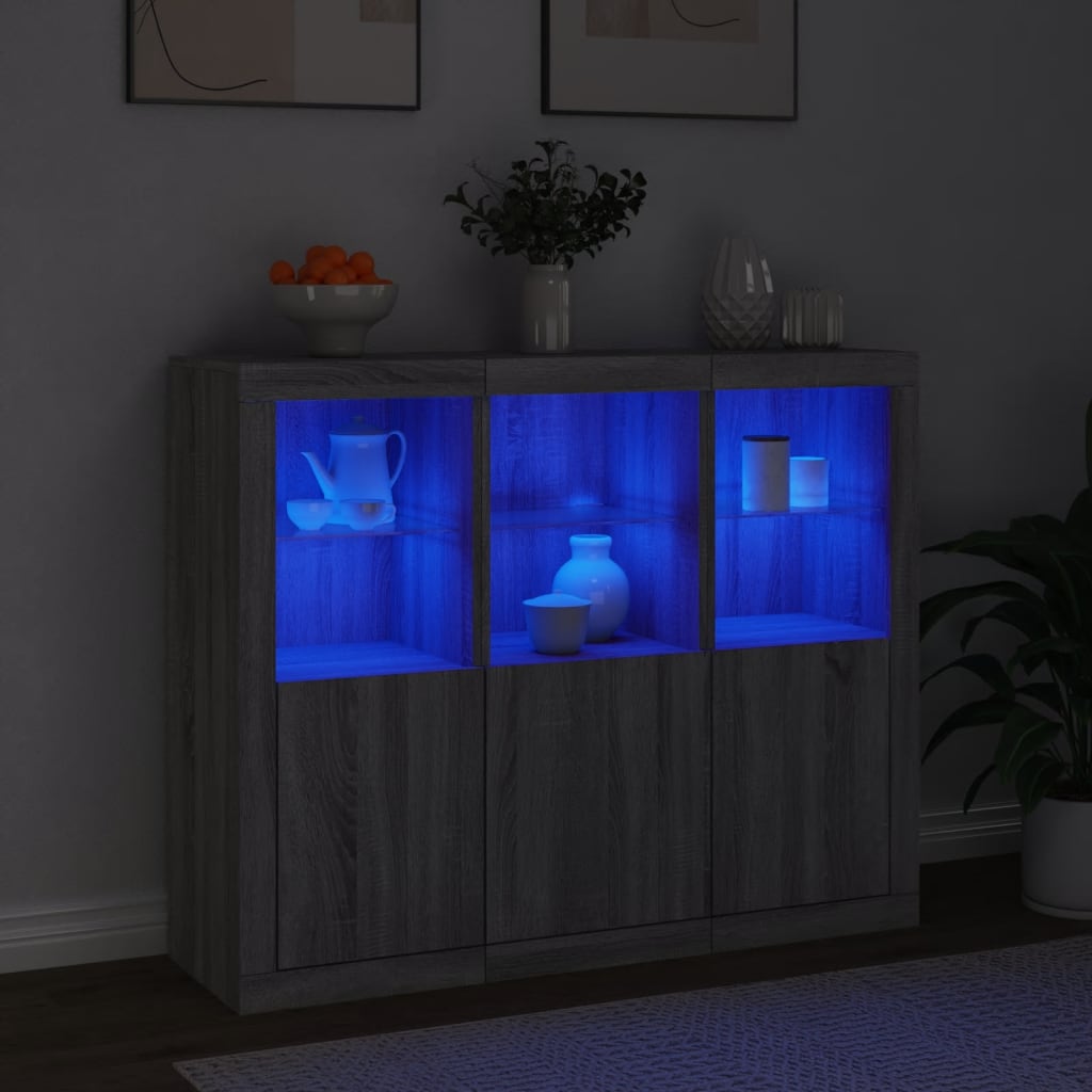 Sideboards with LED Lights 3 pcs Grey Sonoma Engineered Wood