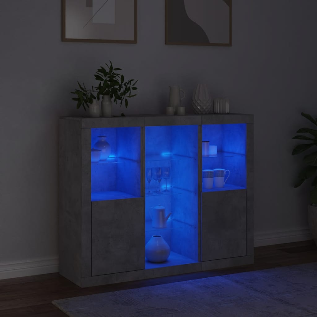 Sideboards with LED Lights 3 pcs Concrete Grey Engineered Wood