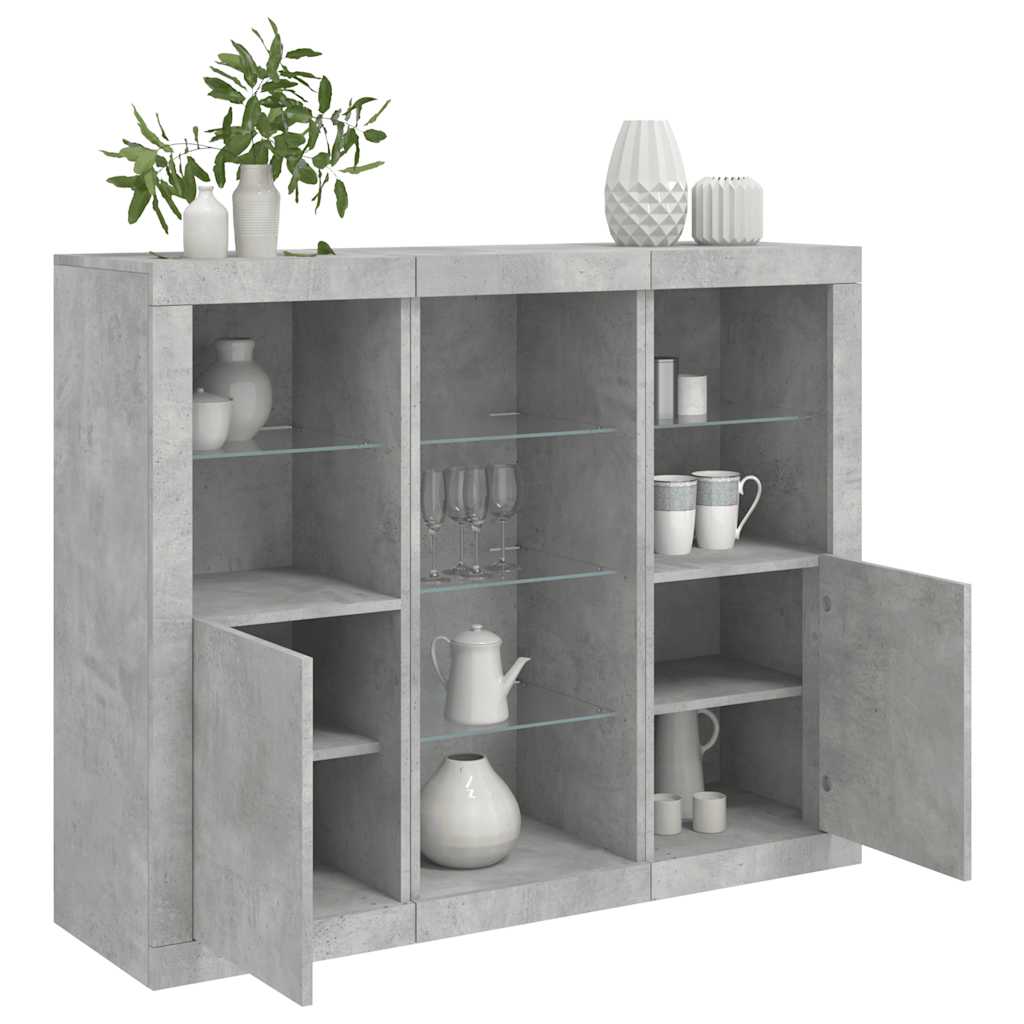 Sideboards with LED Lights 3 pcs Concrete Grey Engineered Wood