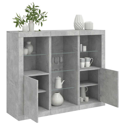 Sideboards with LED Lights 3 pcs Concrete Grey Engineered Wood