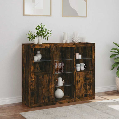 Sideboards with LED Lights 3 pcs Smoked Oak Engineered Wood